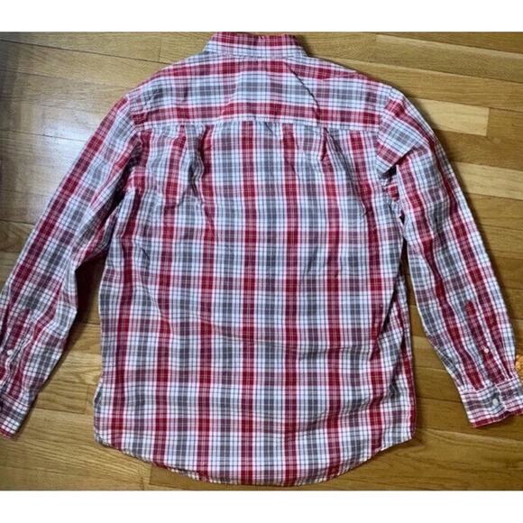 Izod Vintage Long Sleeve Red and Tan Striped Button Shirt Large Tall - Picture 3 of 7